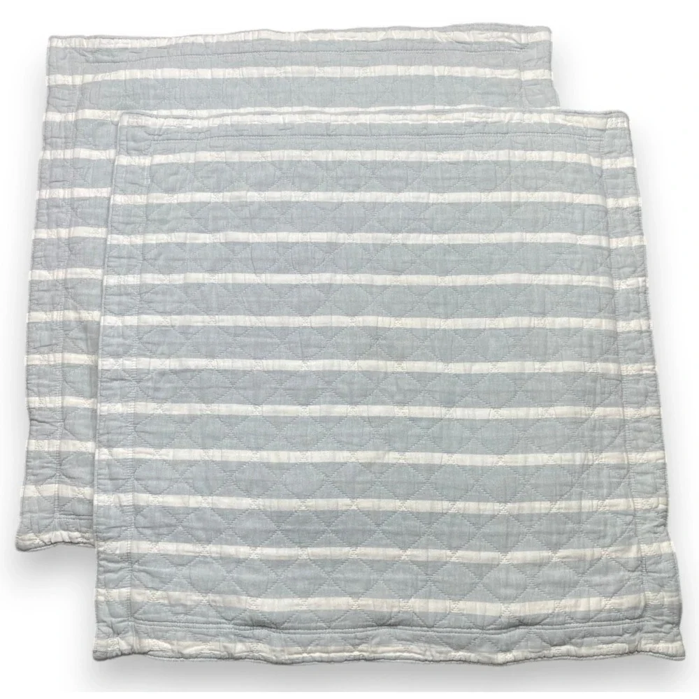 2 Pine Cone Hill Euro Shams Blue Ivory Striped Quilted
